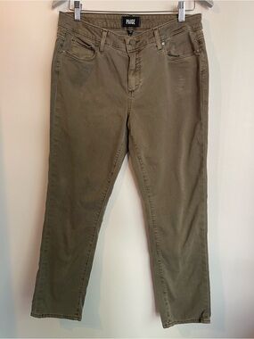 Paige Olive Army Green Stretch Twill Ankle Pants 28